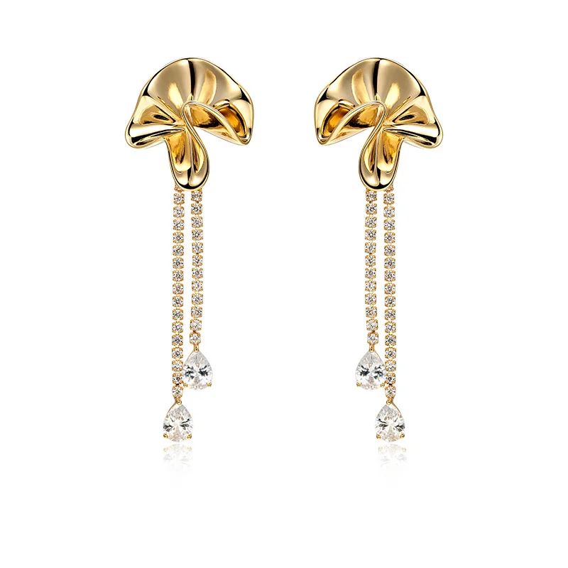 

Timeless Wonder Fancy Geo Folded Zirconia Tassel Drop Earrings Women Jewelry Gothic Boho Top Runway Ins Trendy Rare Egirl 1787