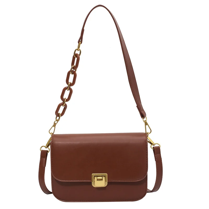 

Vintage Chain Design PU Leather Flap Bags For Women 2021 Winter Women's Trending Shoulder Handbags Female Fashion Messenger Bags