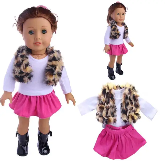 Leopard Vest 3Pcs 4 шт./компл. Соединенные Штаты куклы девушки комплект одежды зимнее пальто для девочек платье с юбкой-пачкой+ леггинсы для девочек 18 дюймов комплект кукольной одежды подходит 43 см для ухода за ребенком для мам, детские куклы - Цвет: Leopard Vest 3Pcs