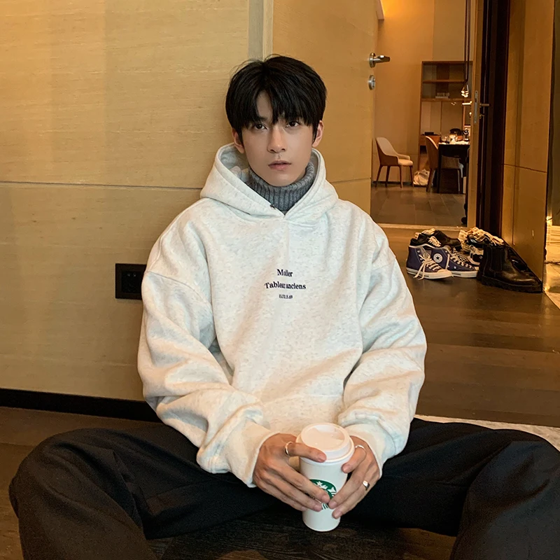 

Зимний плотный серый свитер с бархатным утеплителем 2021, Мужская модная повседневная свободная толстовка с капюшоном, подходит ко всему