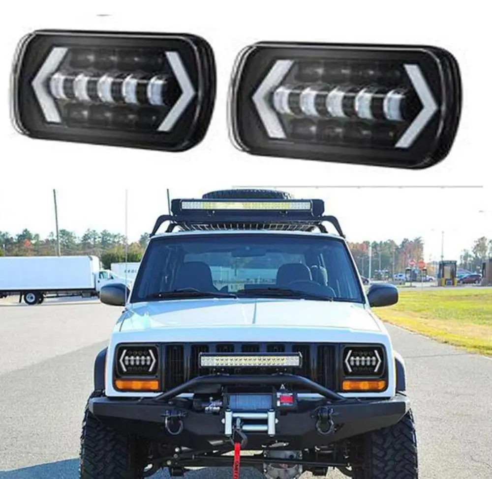 

2PCS 55W 7x6''5X7" LED Square Headlights Halo DRL 86-95 For Jeep Wrangler YJ 1984-2001 Cherokee