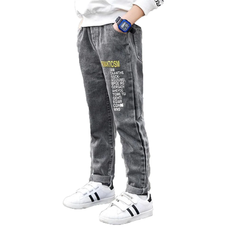 

Spring & Autumn Boys Jeans New 2022 Korean Version Fashion Comfortable Casual Letter Slim Elastic Waist Loose Children's Pants