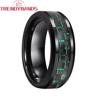 8mm green black carbon fiber inlay tungsten carbide rings wedding bands for men women beveled edges polished comfort fit