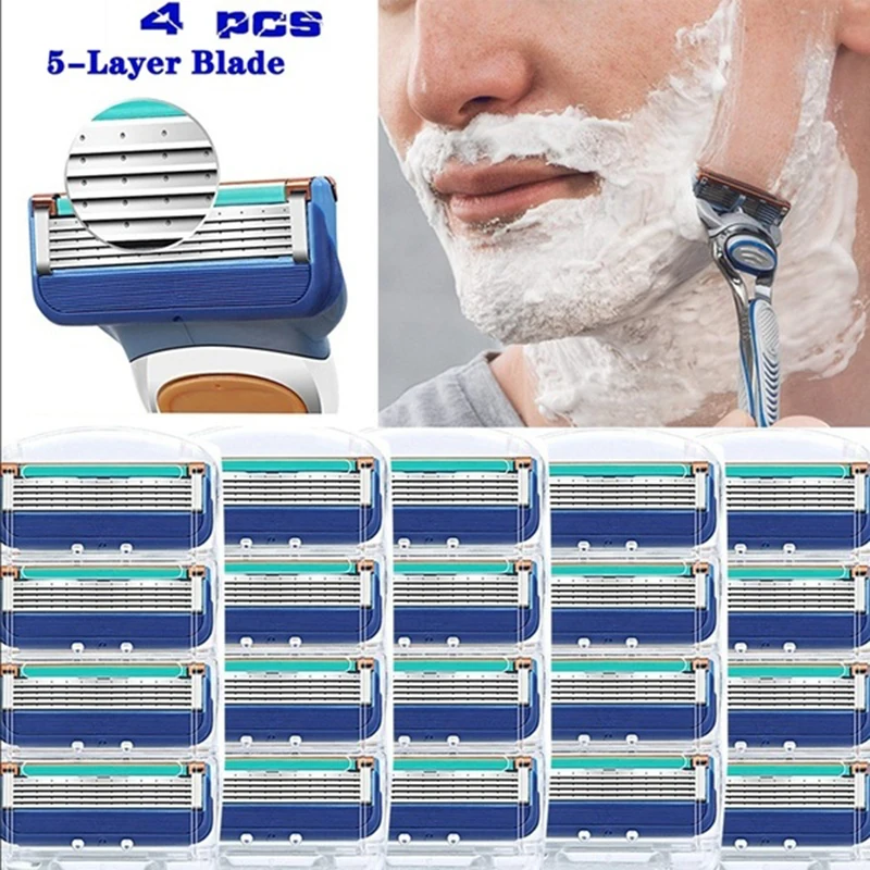 

6/4Pcs Safety Razor Blade For Men Face Care 5Layers Shaving Cassette Stainless Steel Safety Blades Suit Hair Remover Tool