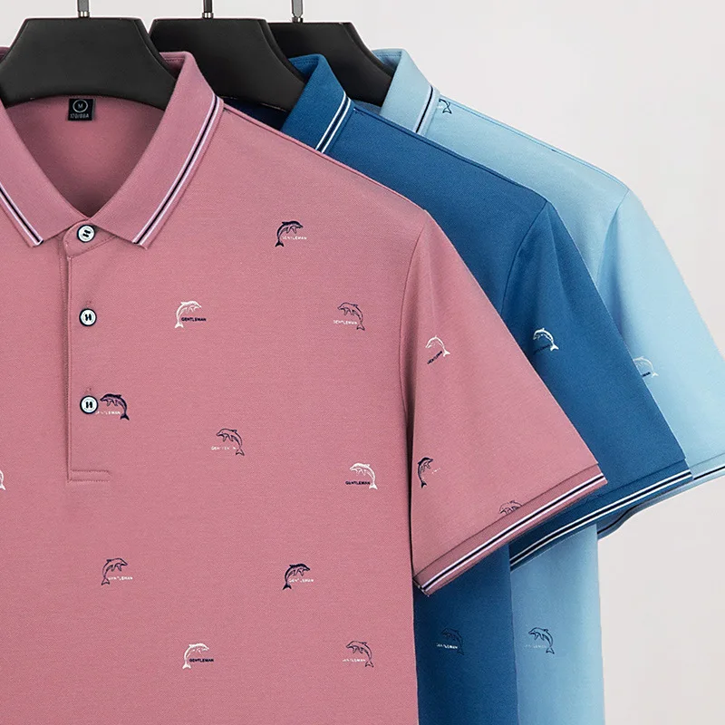 

New summer 2021 stand-up collar T-shirt for men with half sleeve lapel printed shirt for men with POLO shirt