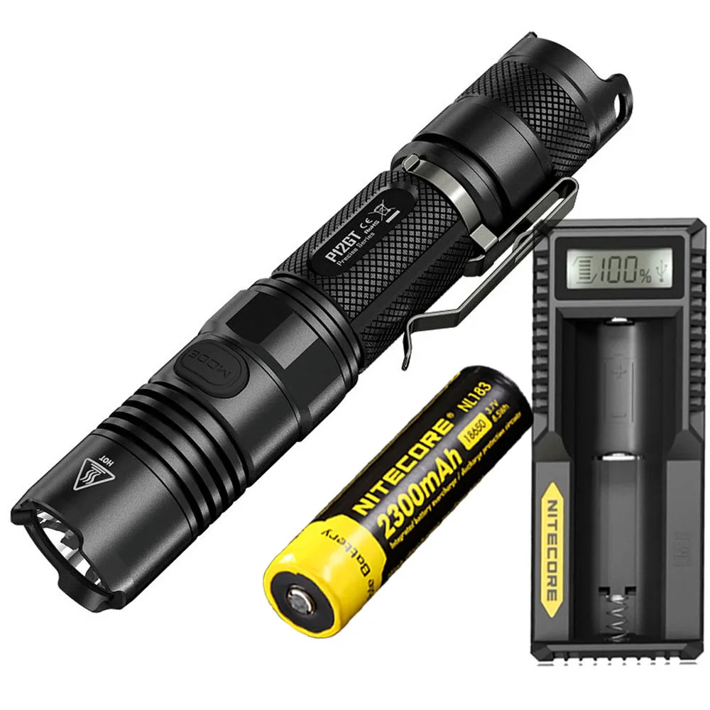 NITECORE P12GT светодиодный тактический вспышки светильник черный CREE XP-L HI V3 Светодиодный max 1000LM дальность луча 320 измерительный прибор наружный фонарь портативный светильник - Испускаемый цвет: P12GT NL1823 UM10
