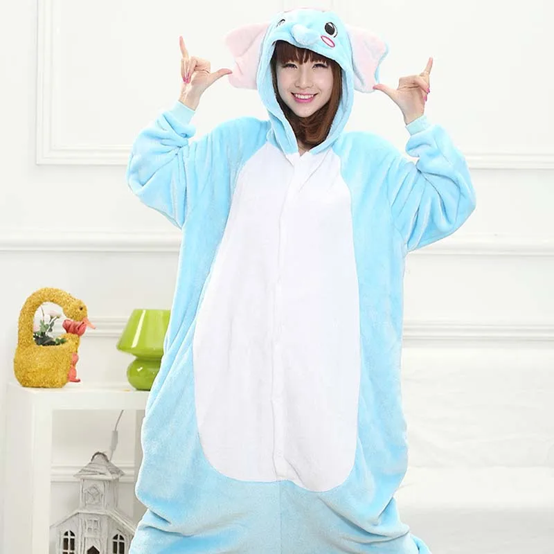 Onesie Pajama for Women Adult Animal Elephant Pajamas Light Blue One-piece Sleepwear Party Jumpsuit Sleepwear Christmas Gift