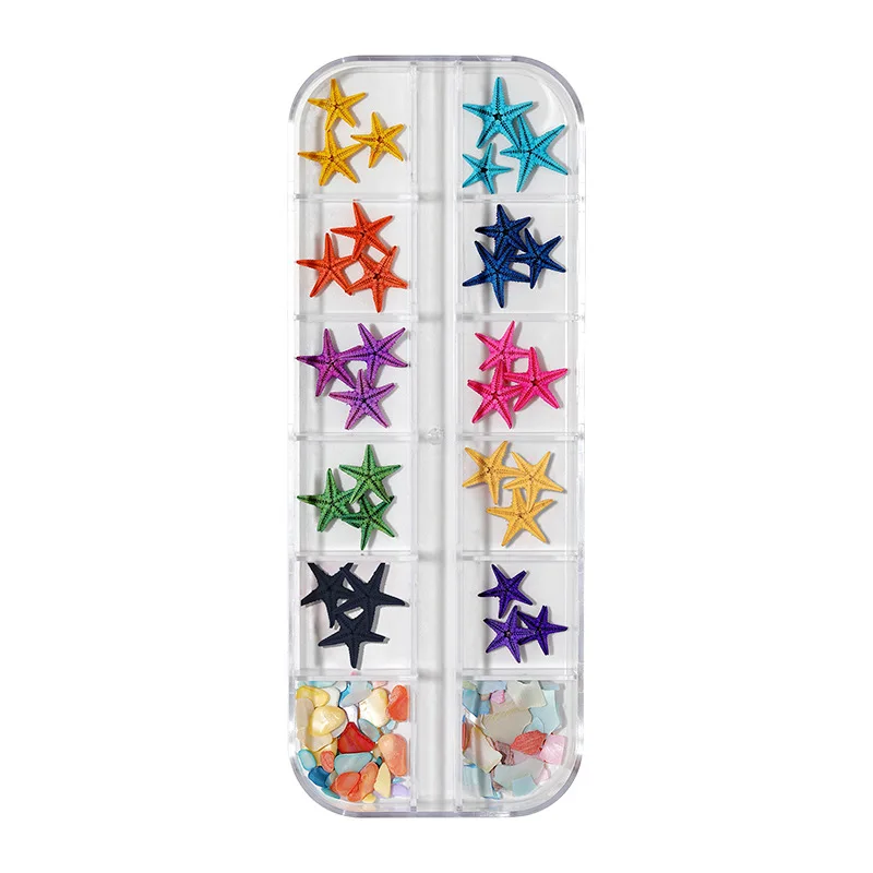 

12 Grids Manicure Ocean Slice Seashell Stones Jewelry In Box Metal Rivet Mixed Nail Rhinestones Studs DIY Nail Tips Accessories