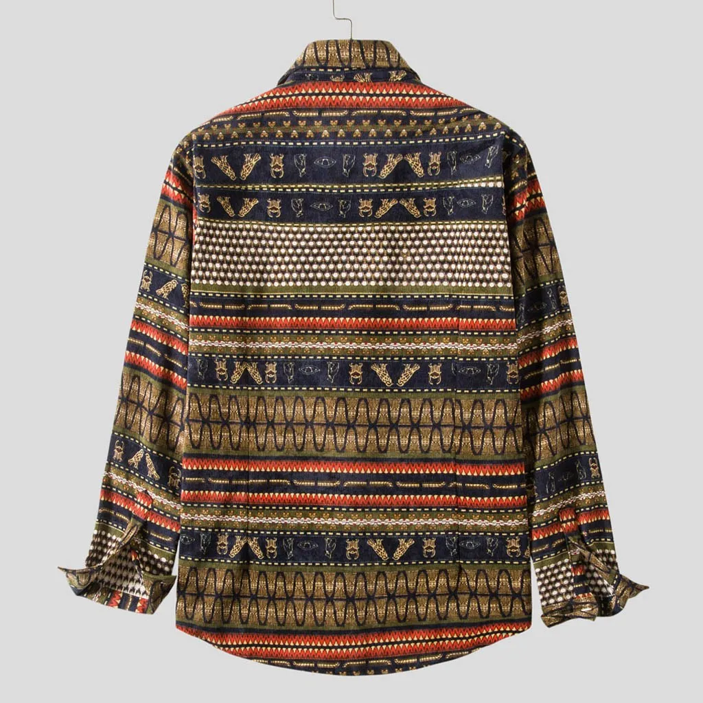 Рубашка мужская Вельветовая в полоску с длинным рукавом стиле ретро | Мужская