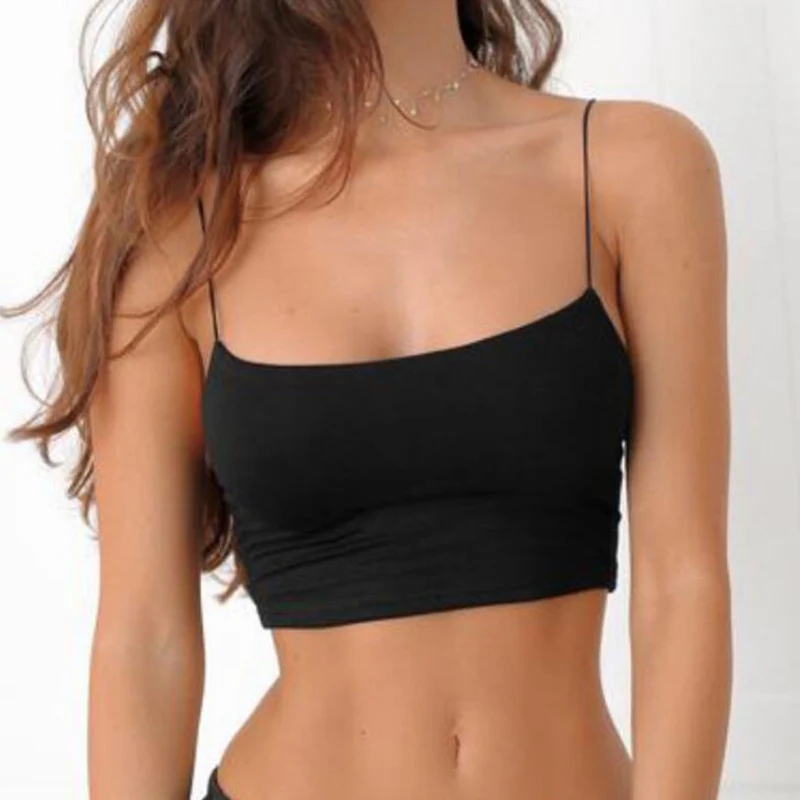 Кроп-Топ женский из 95% хлопка пикантная однотонная майка на бретелях без рукавов