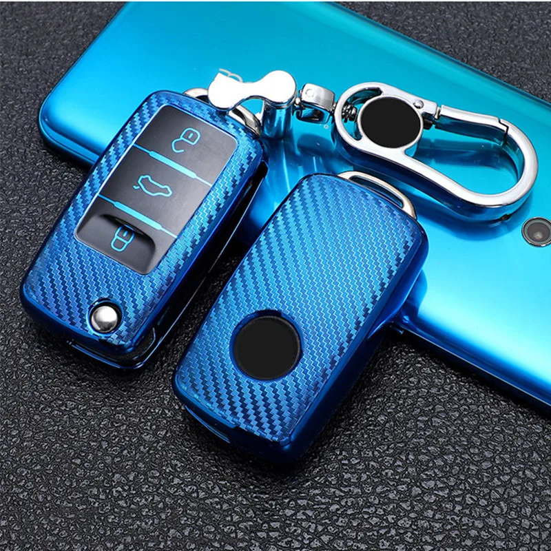 

Car Key Case Cover Key Bag For Skoda Octavia 3 2 Superb 3 2 Fabia 2 3 Car-Styling Holder Shell Accessories Carbon fiber Keychain