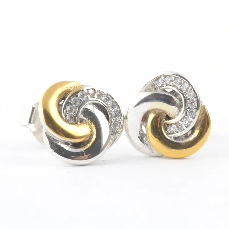 Authentic 925 Sterling Silver Pan Earring Interlinked Circles With Crystal Studs Earring For Women Wedding Gift Fine Jewelry