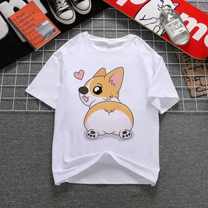 Graphic tees tops Cute dog eating tshirts women funny t shirt white Tops casual short Camisetas Mujer_T-Shirt