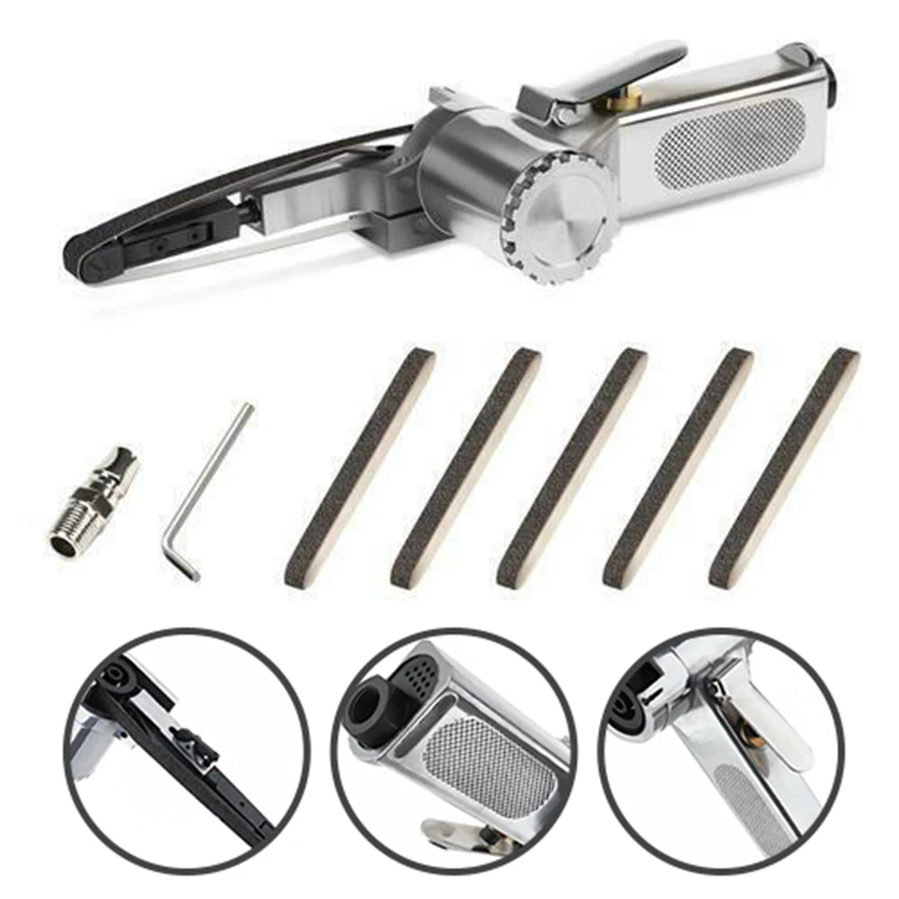 

Air Belt Sander Pneumatic Grinder With 5Pc Belt Metal Surface Polishing3/8"x 13" For Precision Sanding