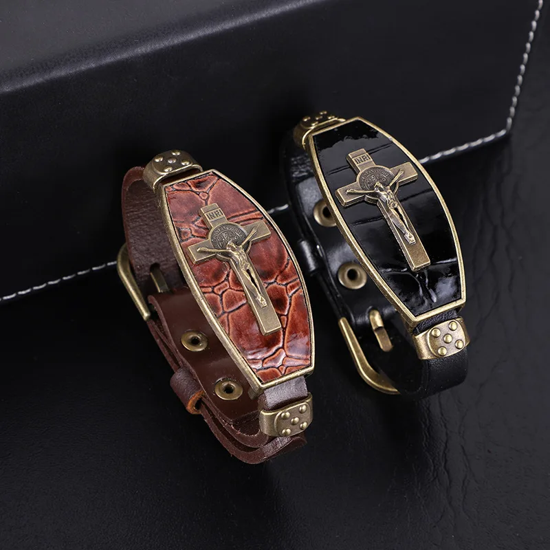 

2020 Men's Women's Genuine Leather Bracelet Genuine Leather Cross Design Bracelet