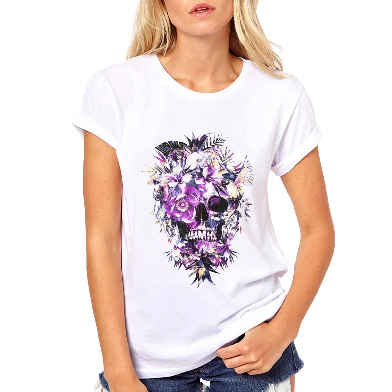 

Cute Women Tshirt Voodoo Skull Flower Camiseta Mujer T-shirt Summer White Causal Tee Shirt Femme for Girl Noble T Shirt