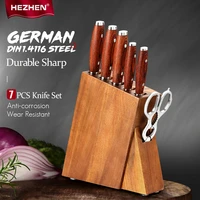 hezhen basis series 5 7pc knife set stainless steel walnut scissors pakka wood handle with knife holder kitchen tools