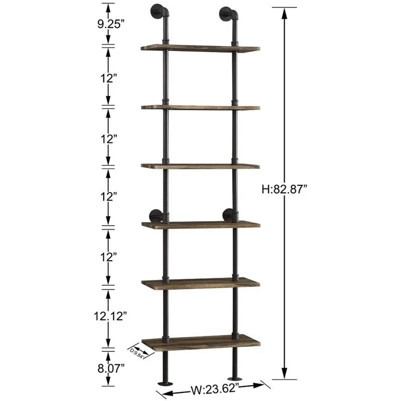 

Industrial 6-Tier Modern Ladder Shelf Bookcase Vintage Metal Pipes Wood Shelf Rustic Display Bookshelf For Storage Collection