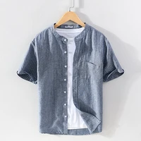 2021 men summer cotton linen striped shirt slim comfortable short sleeve shirts new arrival japanese casual shirt male tops