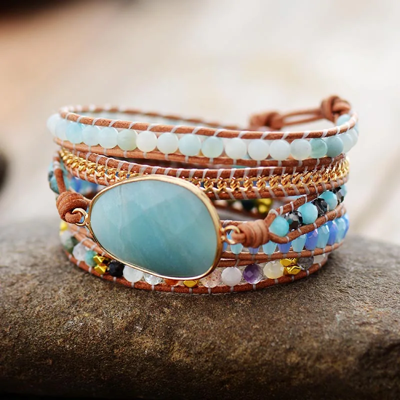 Exclusive Wrap Bracelets Jewelry Handmade Natural Stone Crystal Leather Bracelet Statement Cuff Bangles Gifts | Украшения и