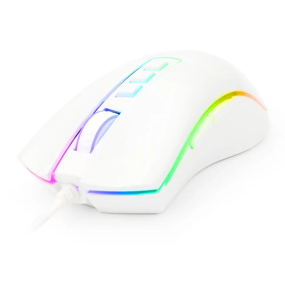 Игровая мышь Redragon M711 Cobra RGB версия белого цвета, Проводная оптическая мышь 10000 dpi с высокоточным входом, 7 макрокнопок