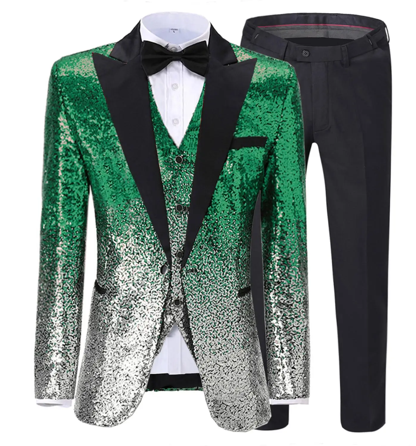 

Men's suit Shiny Royal Blue Sequins Suit Slim Fit Green Tuxedos For Party Wedding Banquet Prom Stage Costume (Blazer+Vest+Pant)