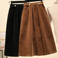 large size 5xl women corduroy skirt vintage harajuku a line long skirt female autumn winter high waisted brown long skirts