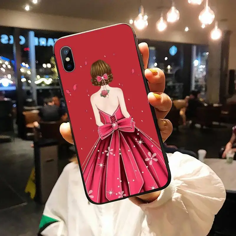 

red dress Fashion cartoon wedding girl luxury Phone Case coque for iPhone 11 12 pro XS MAX 8 7 6 6S Plus X 5S SE 2020 XR