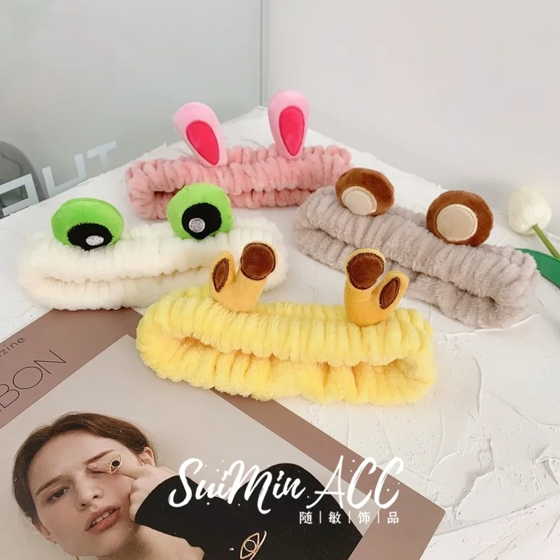 

Korean version of cute rabbit ears elastic hairband new face wash antler plush hairband elastic broad-brimmed headband headwear