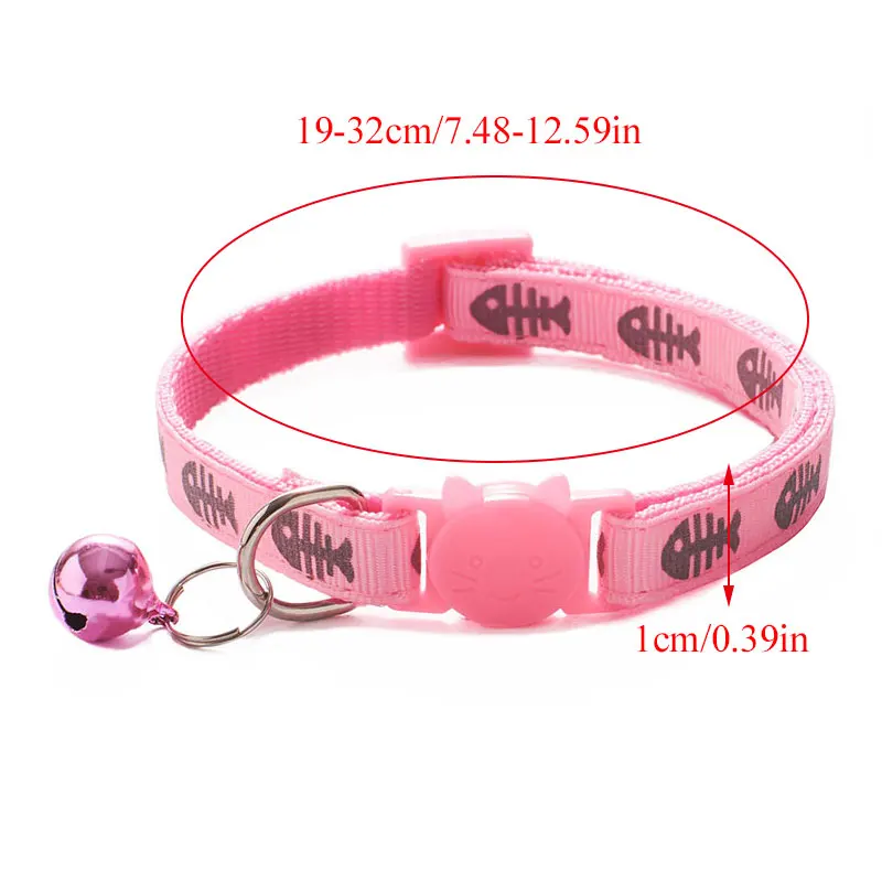 

1PC Reflective Fish Bone Print Cat Collar With Bell Dog Collar Adjustable Buckles For Small Dog Chihuahua Bulldogs Pet Supplies