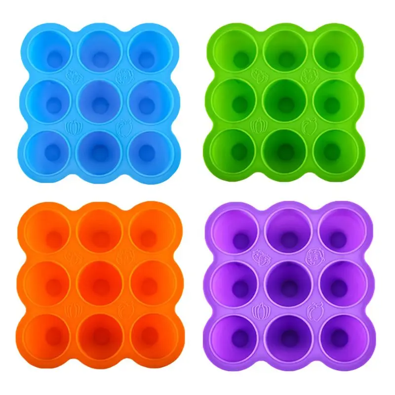 

9 Holes Baby Food Container Supplement Storage Box Silicone Ice Cube Mold with Cover Freezer Crisper Tray