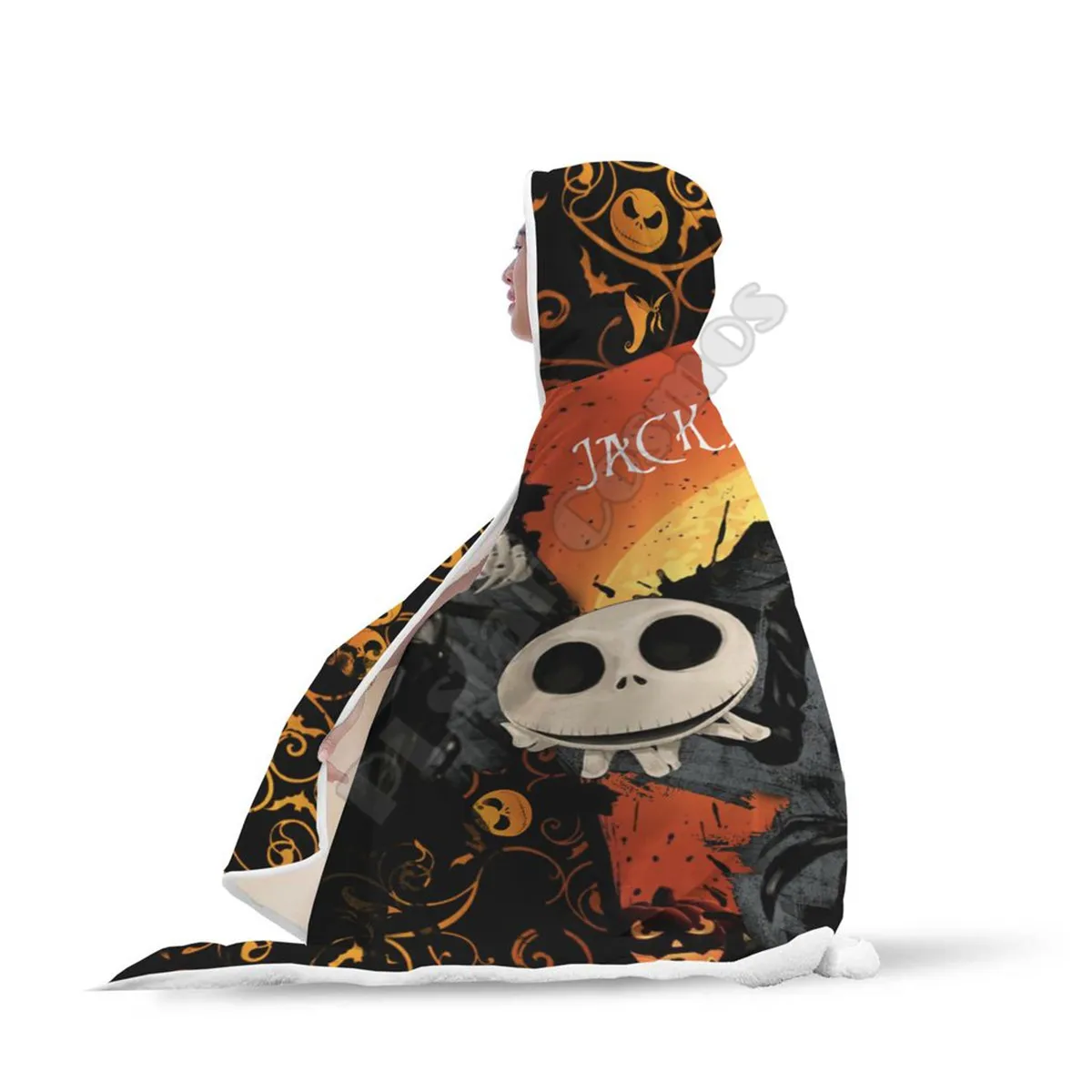

The Nightmare Before Christmas Jack Skull 3d printed Hooded Blanket Adult child Sherpa Fleece Wearable Blanket Halloween Style-4