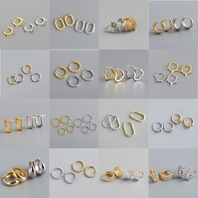 

925 Sterling Silver French Punk Hip-Hop Geometric Small Hoop Earrings for Women Gold Silver Party Jewelry Accessories Pendientes