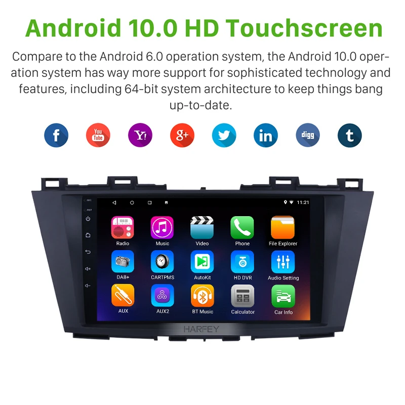 Автомобильный мультимедийный плеер Harfey Android 10 0 GPS радио для Mazda 5 2009 2010 2011 2012 9 &quot 2Din