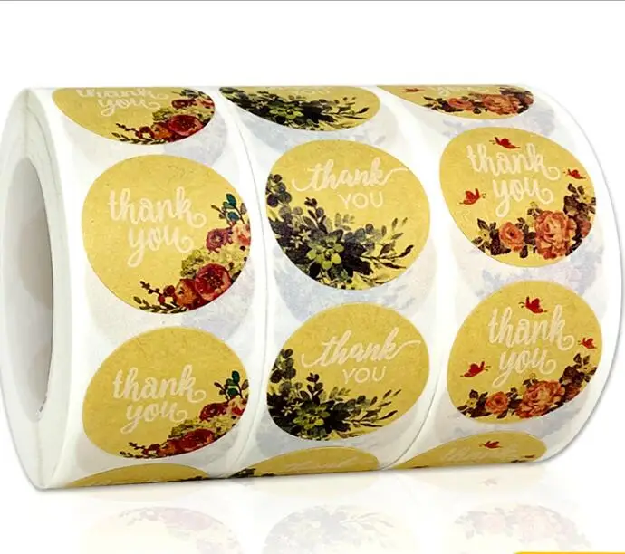 500 шт. круглые наклейки из крафт бумаги с цветочным узором спасибо|Наклейки| |