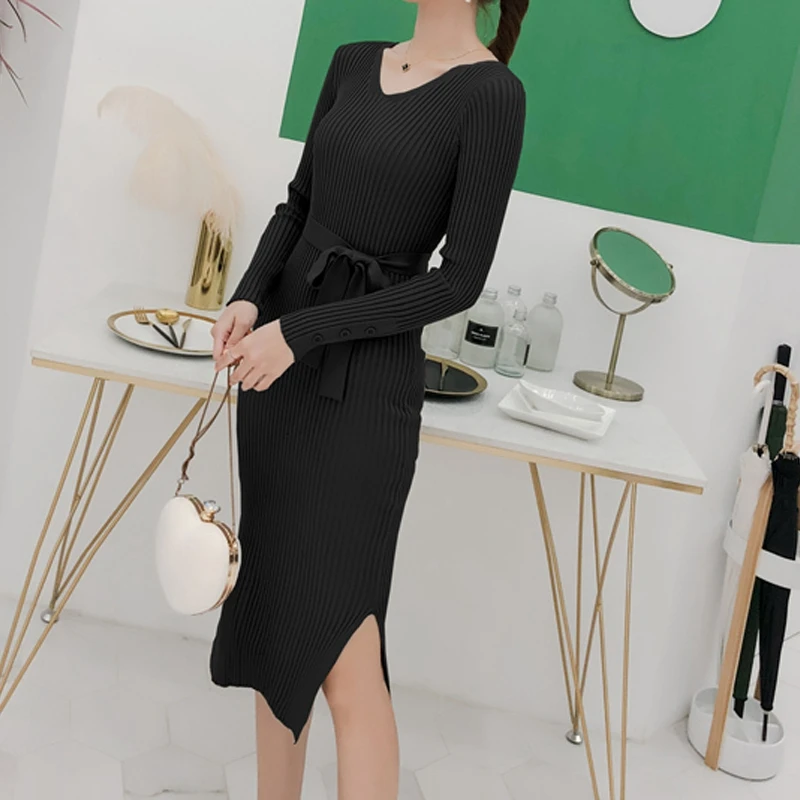 RealShe Осенний женский свитер 2019 круглый вырез длинный рукав пуговицы шнуровка