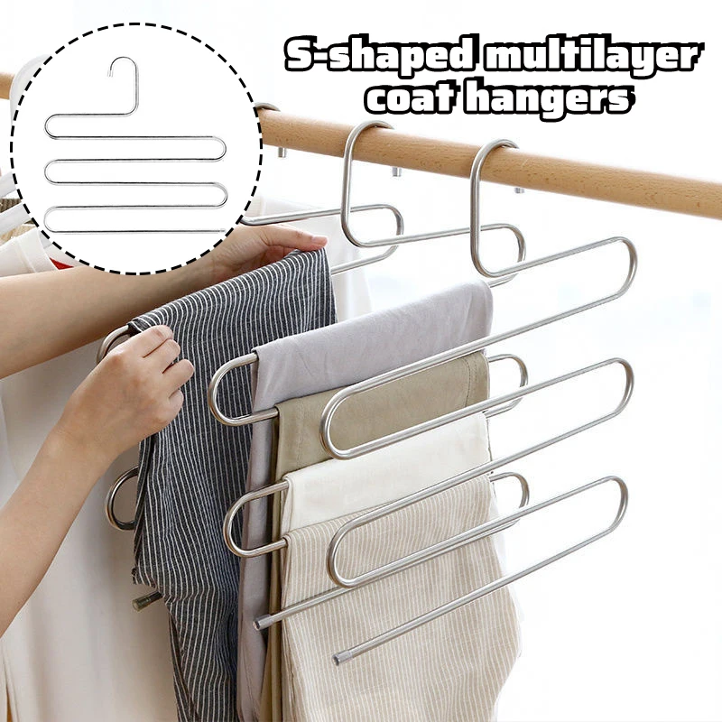 

6 шт 5 Lagen S Vorm нержавеющая сталь многофункциональный Kledingkast Broek вешалка Kleding Opslag Non-slip зажим крюка