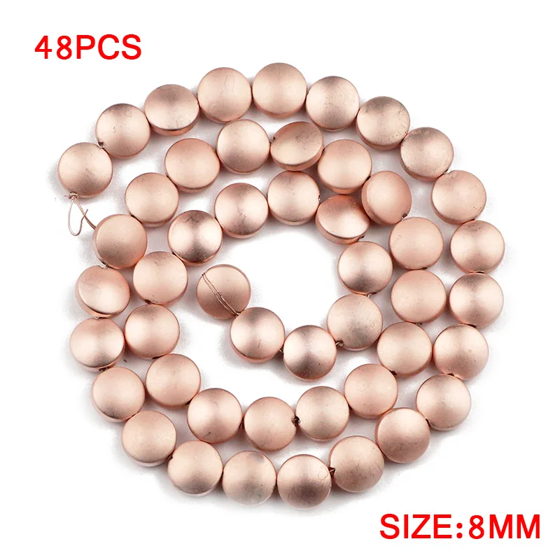 Matte Rose Gold JHNBY гематит Плоская Круглая выпуклость 8 мм матовая роза золото серебро Монета натуральный камень разделитель свободные бусины для самостоятельного изготовления ювелирных изделий браслет - Color: Matte Rose Gold