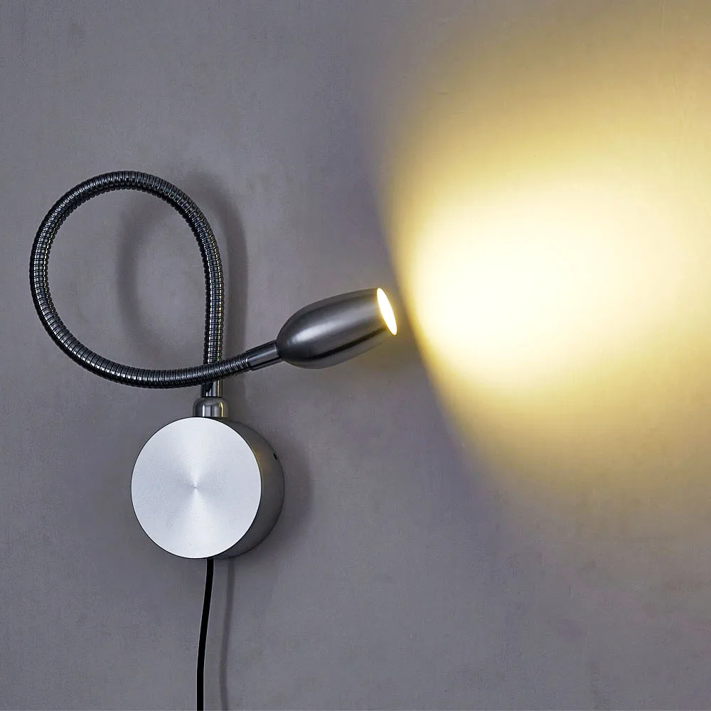 Dimmable Flexible 3w Aluminum Led Wall Light Fixture indoor Hotel Living Room Bedroom Bedside Wall Lamps for Readin