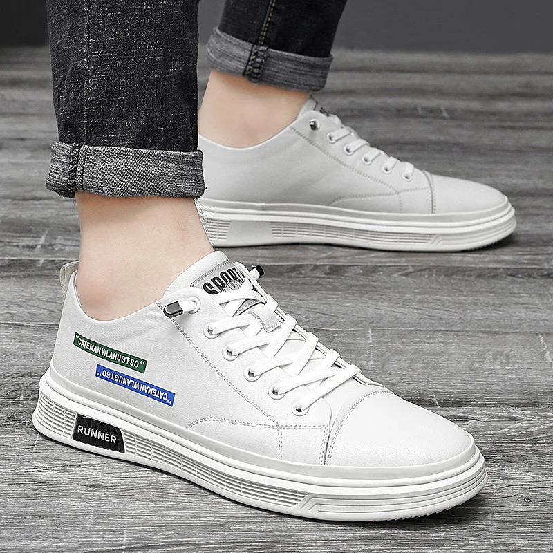 

New Arrival Men Casual Shoes Black White Leather Shoes For Youth Low Top Men Fashion Shoes Hard-Wearing Casual Sneakers Man