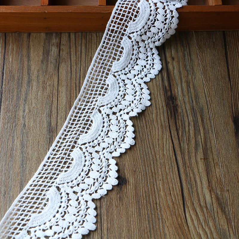 Новый хлопок вышитый белый бежевый цветок кружевной ткани широкий для шитья DIY