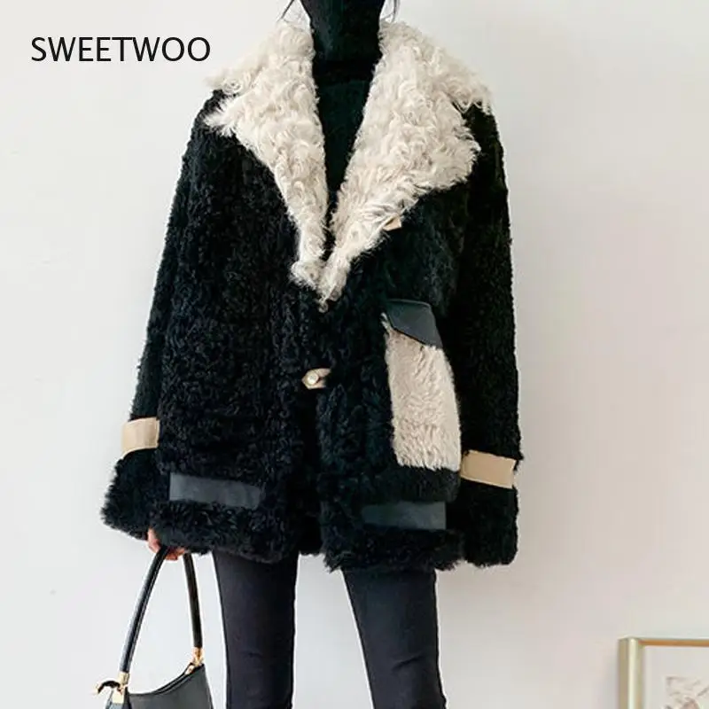 Women 2021 Autumn Winter Fashion Lamb Wool Faux Fur Coat Female Thick Warm Soft Fake Fur Jacket Overcoat Casual Outerwear