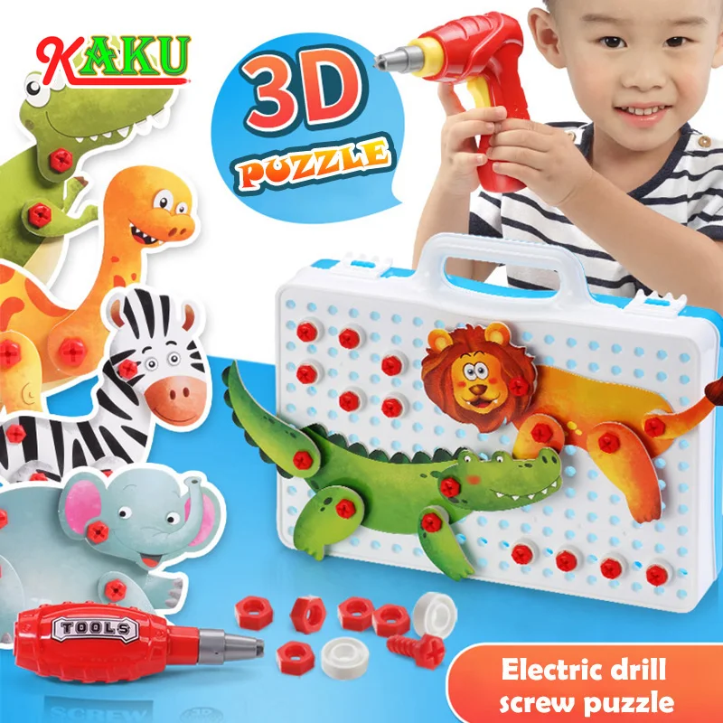 

Children Electric Drill Screw Group Nut Disassembly Assembling Toy DIY Creative Animal World Puzzle Electric Drill Toy Kids Gift