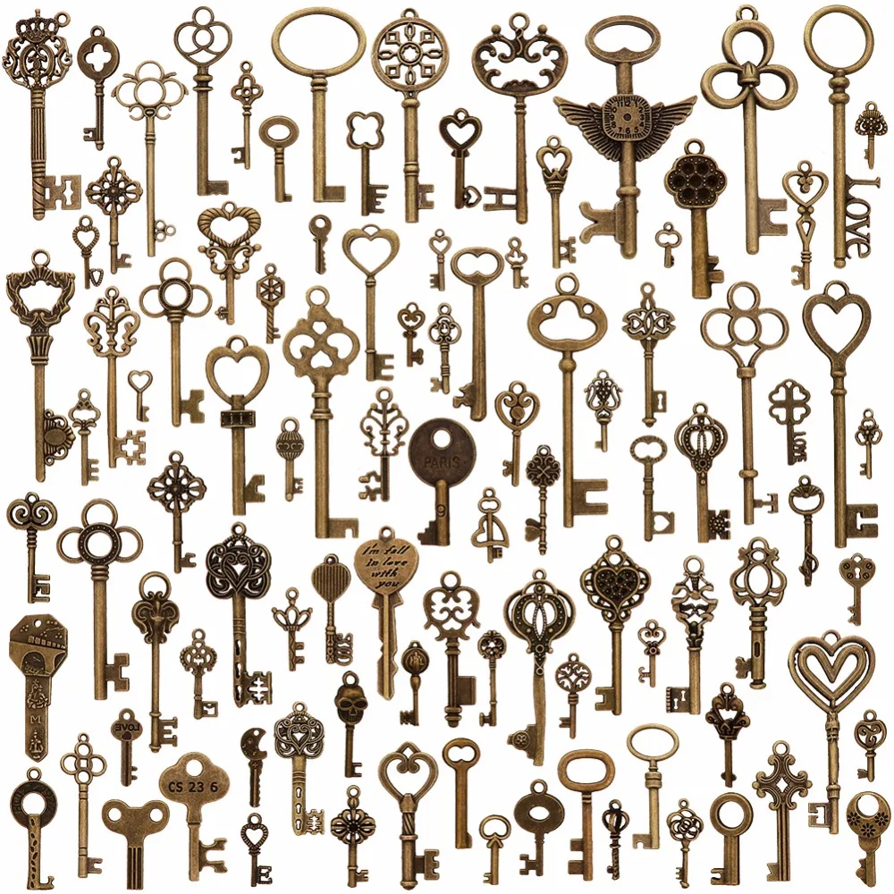 100 шт./компл. античная бронза в ассортименте тематические подвески с ключом