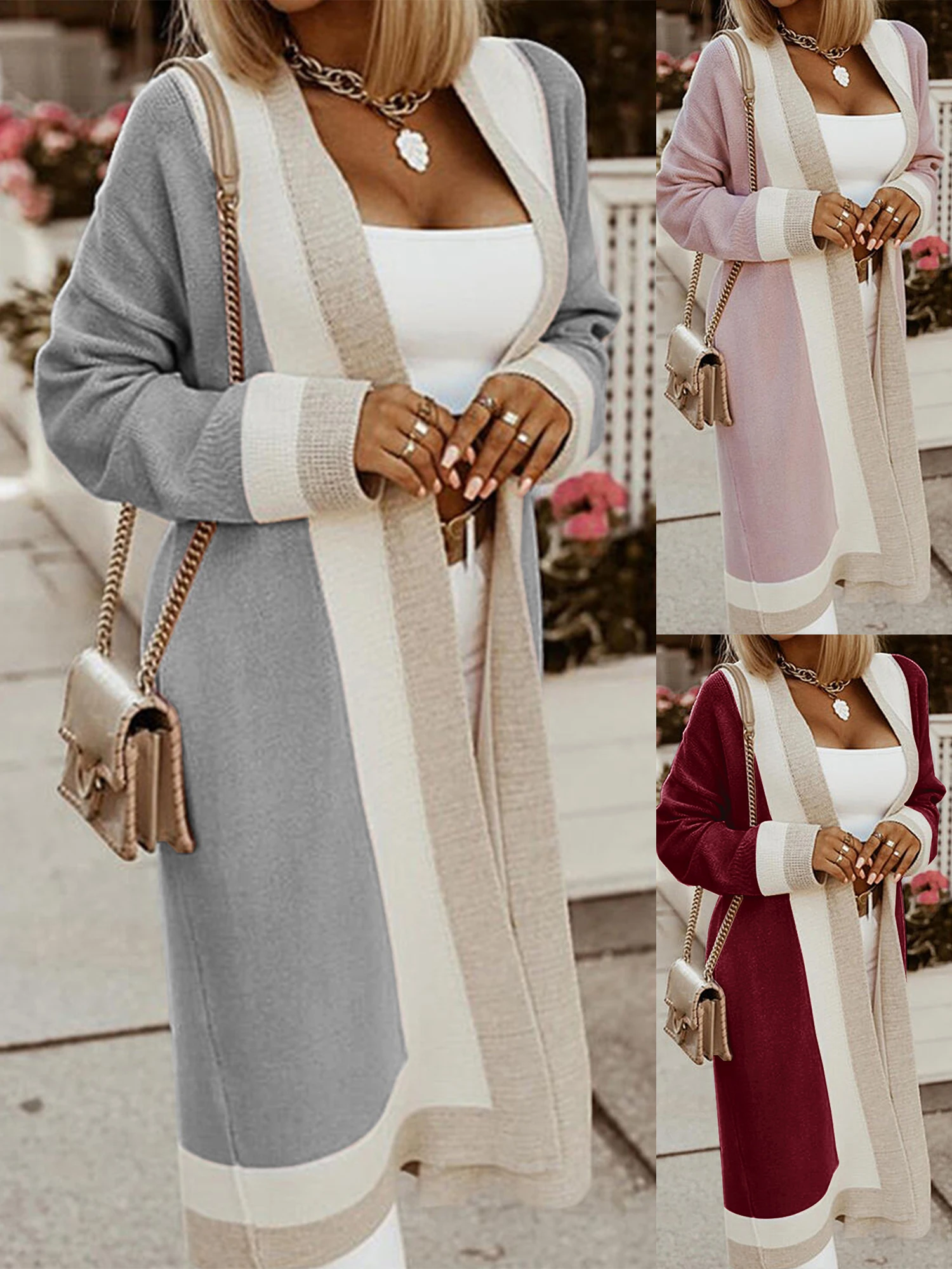 

Patchwork Single-Breasted Thin Loose Coats Outwear Cardigan Long Women Cardigans Long Sleeve Loose Mid Length Knittwear Casual