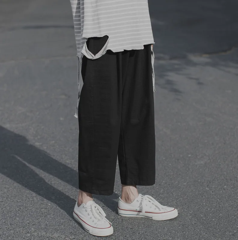 

2020 Spring And Summer New Youth Popular Men's Loose Solid Color Straight Pants Fashion Casual Wild Nine Points Overalls