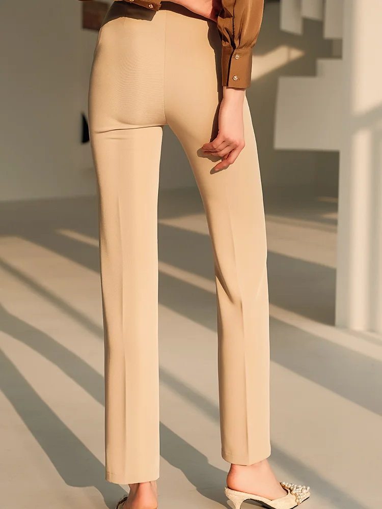 HARLEYFASHION Women Spring New Temperament Apricot Quality Straight Trousers High Waist Professional Slim Suit Pants