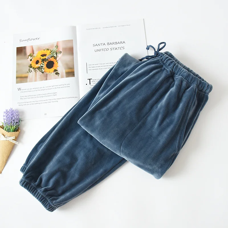 Men light blue Новинка; зимние качественные женские плотные однотонные теплые фланелевые домашние штаны для пар; пижамные штаны - Цвет: Men light blue