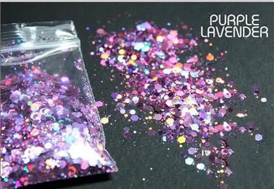lavender 50 грамм Радужная голографическая с голографическим блеском микс массивный шестигранный Радужный лазерный блеск пурпурный космическая блестящая голографическая, HJHJ611 - Цвет: lavender