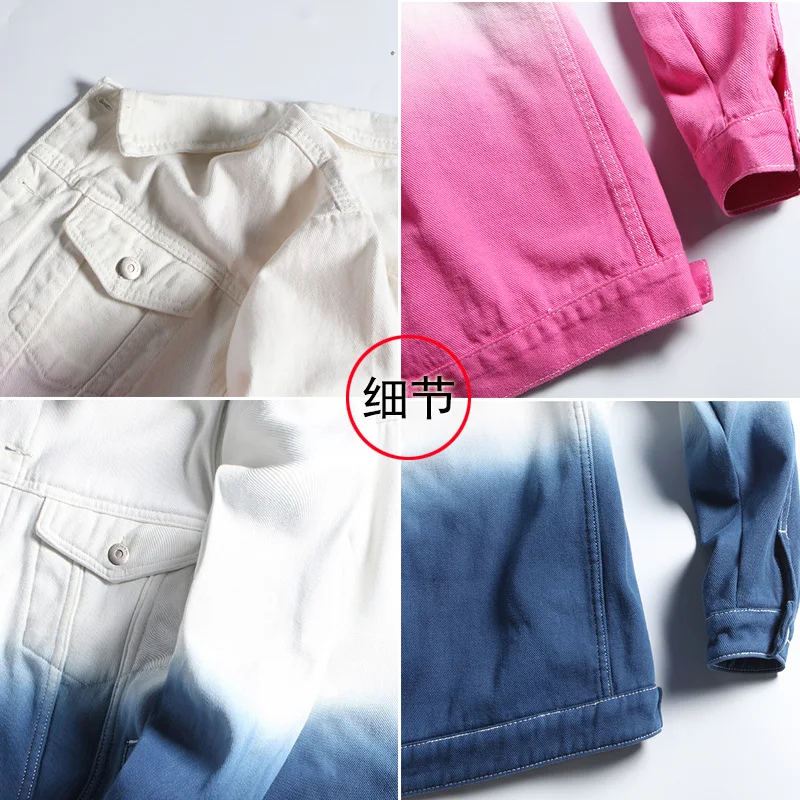 

2020 Men's New Gradient Color Loose Casual Short Denim Jacket Youth Handsome Fashion Lapel Denim Jacket